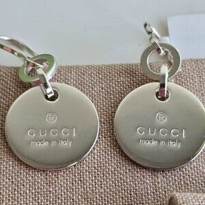 New! GUCCI Sterling Silver 925 EARRINGS Authentic Round Logo Italy